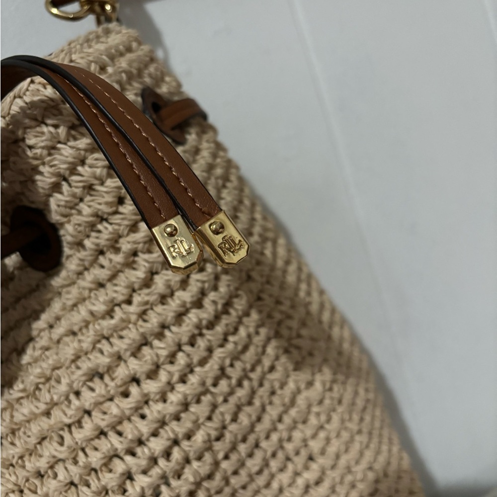 🍷☀️Ralph Lauren Crochet-Straw Debby Drawstring Bag - Picture 9 of 13